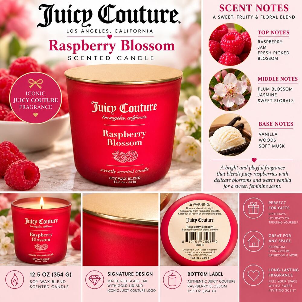 Juicy Couture Raspberry Blossom Soy Blend Scented Candle 12.5 oz